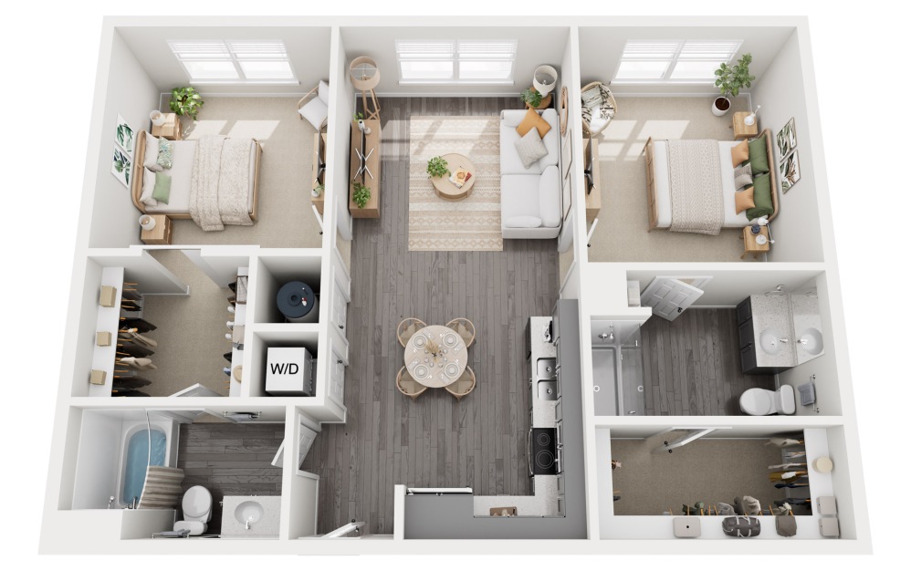 2A.1 - 2 bedroom floorplan layout with 2 bathrooms and 1064 square feet 2A.1 - 2 bedroom floorplan layout with 2 bathrooms and 1064 square feet