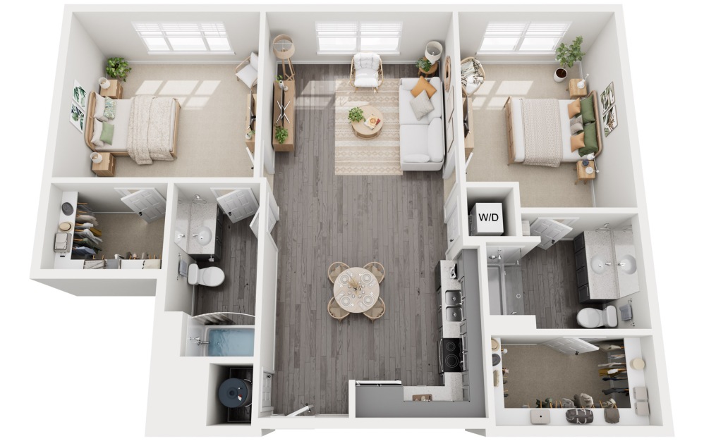 2D.2 - 2 bedroom floorplan layout with 2 bathrooms and 1240 square feet 2D.2 - 2 bedroom floorplan layout with 2 bathrooms and 1240 square feet