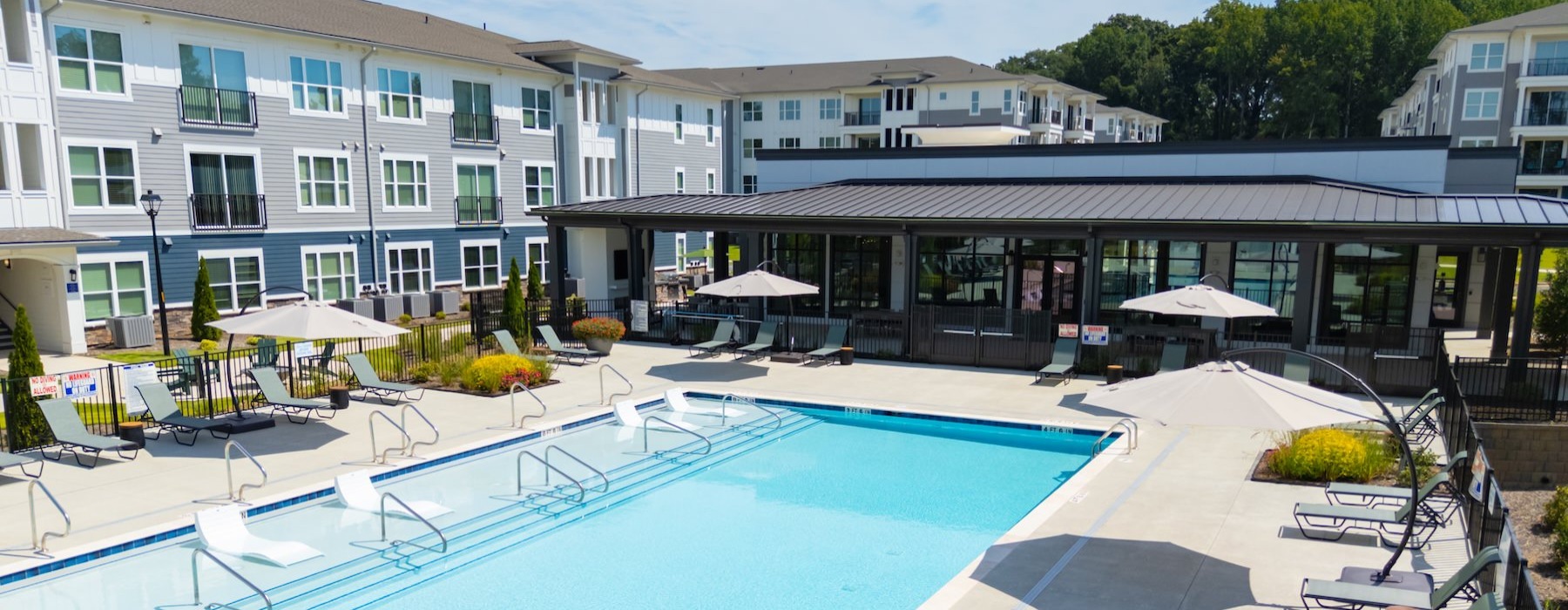 a courtyard with a swimming pool